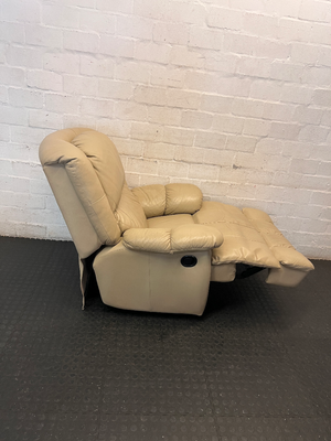 Beige Leather Manual Recliner Armchair - Visible Wear - 2ndhandwarehouse.com