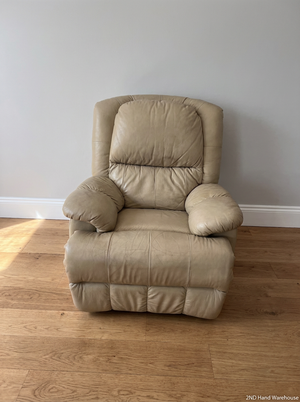 Beige Leather Manual Recliner Armchair - Visible Wear - 2ndhandwarehouse.com