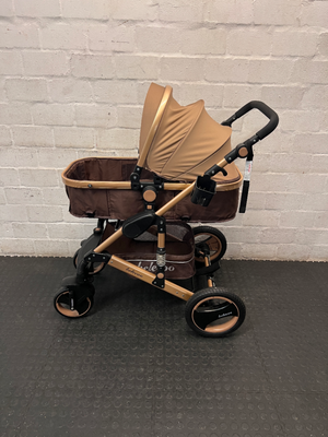 Belecoo Multi-Tone Stroller with Gold Frame — Mint Condition and Hardly used - 2ndhandwarehouse.com