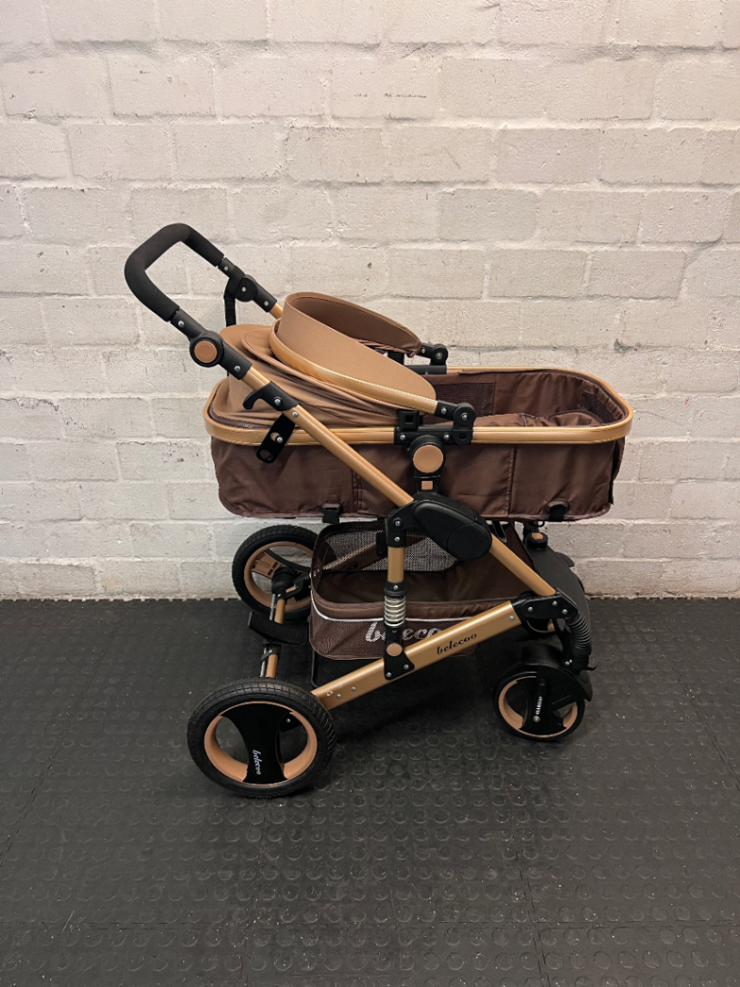 Belecoo Multi-Tone Stroller with Gold Frame — Mint Condition and Hardly used - 2ndhandwarehouse.com