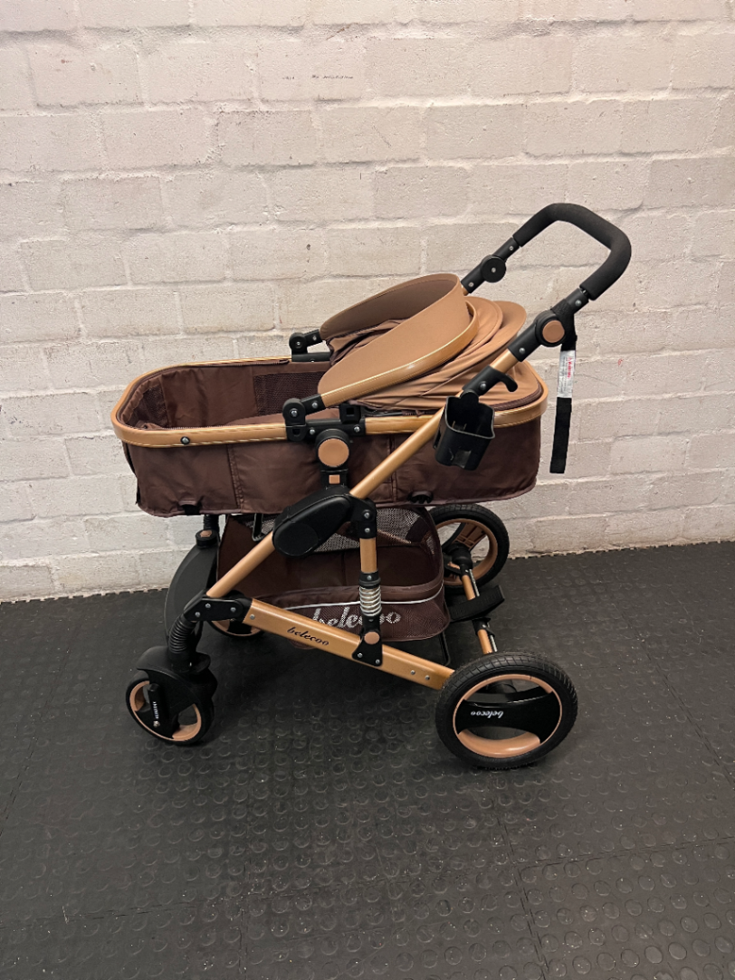 Belecoo Multi-Tone Stroller with Gold Frame — Mint Condition and Hardly used - 2ndhandwarehouse.com