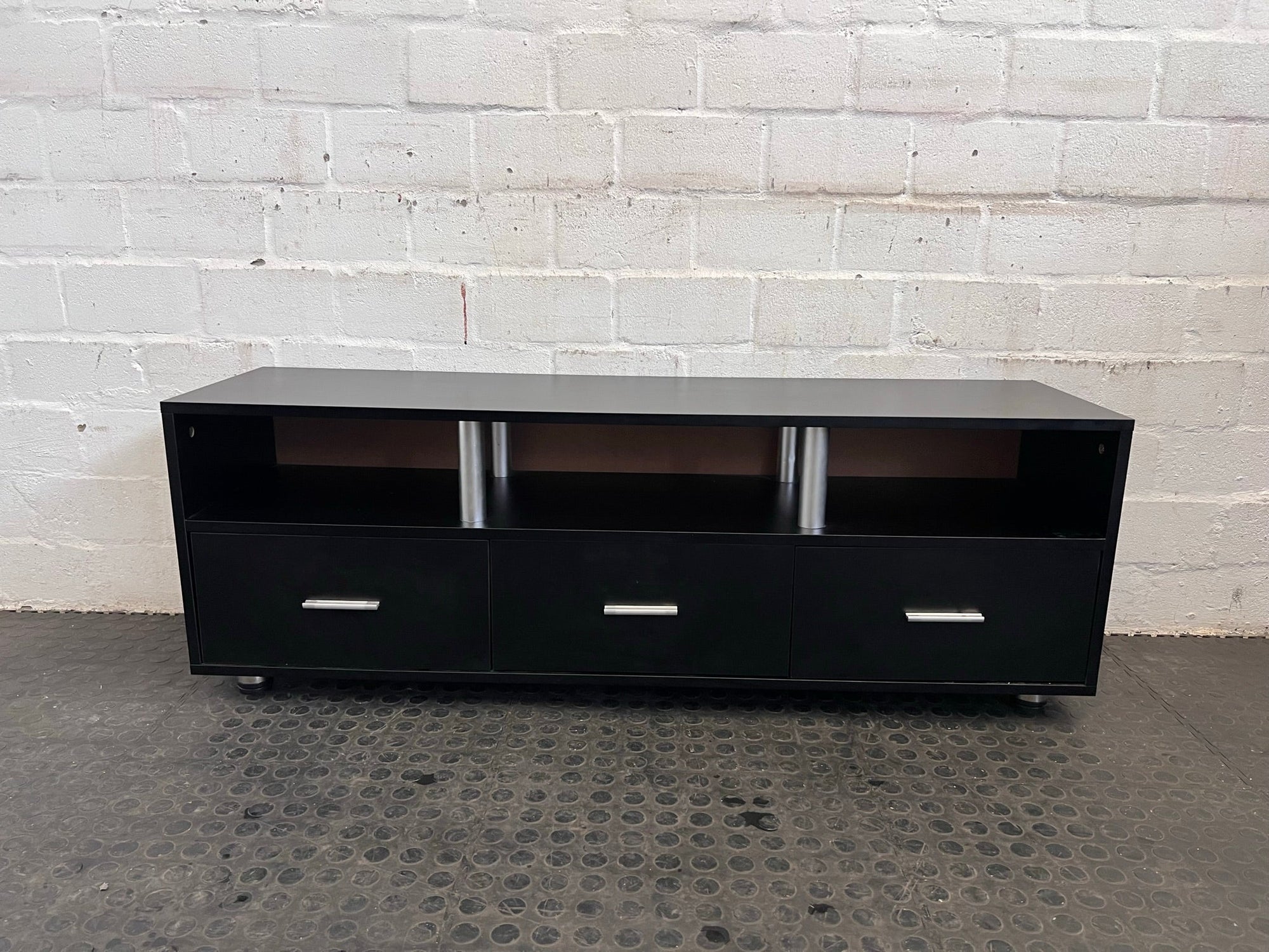 Black 3 Drawer 3 Compartment TV Unit - REDUCED