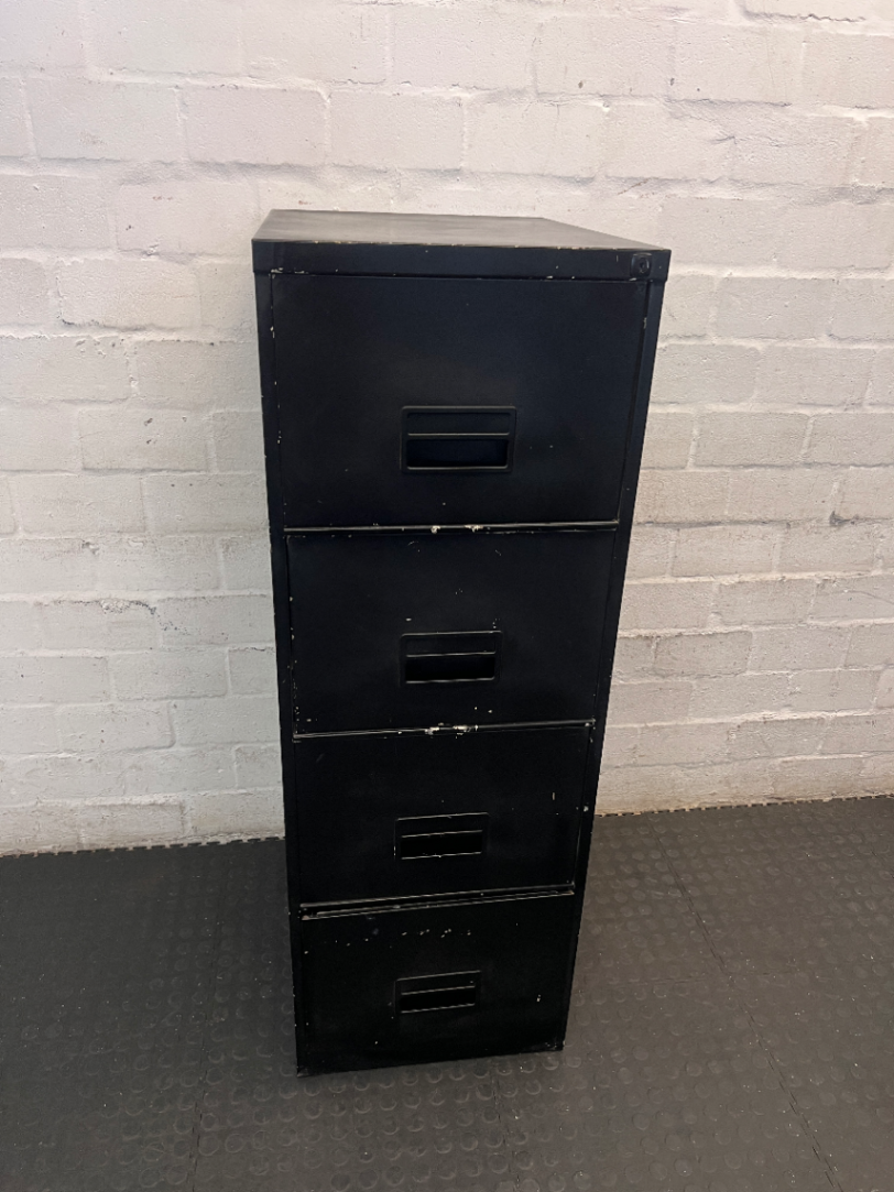 Black 4-Drawer Metal Filing Cabinet - Visible Paint Scuffs - 2ndhandwarehouse.com