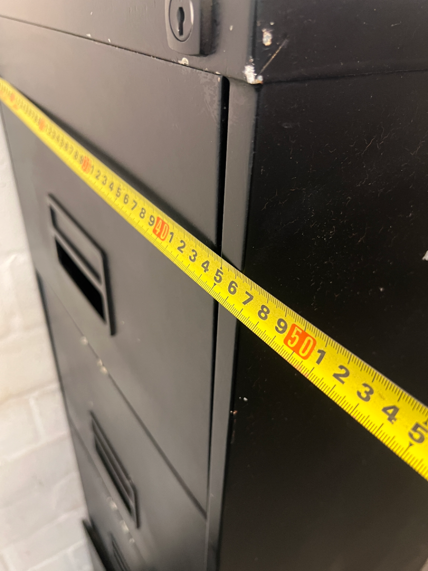 Black 4-Drawer Metal Filing Cabinet - Visible Paint Scuffs - 2ndhandwarehouse.com