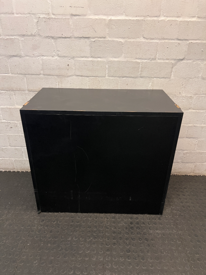 Black 6-Drawer Office Filing Unit — Visible Surface Scuffs and Chipping