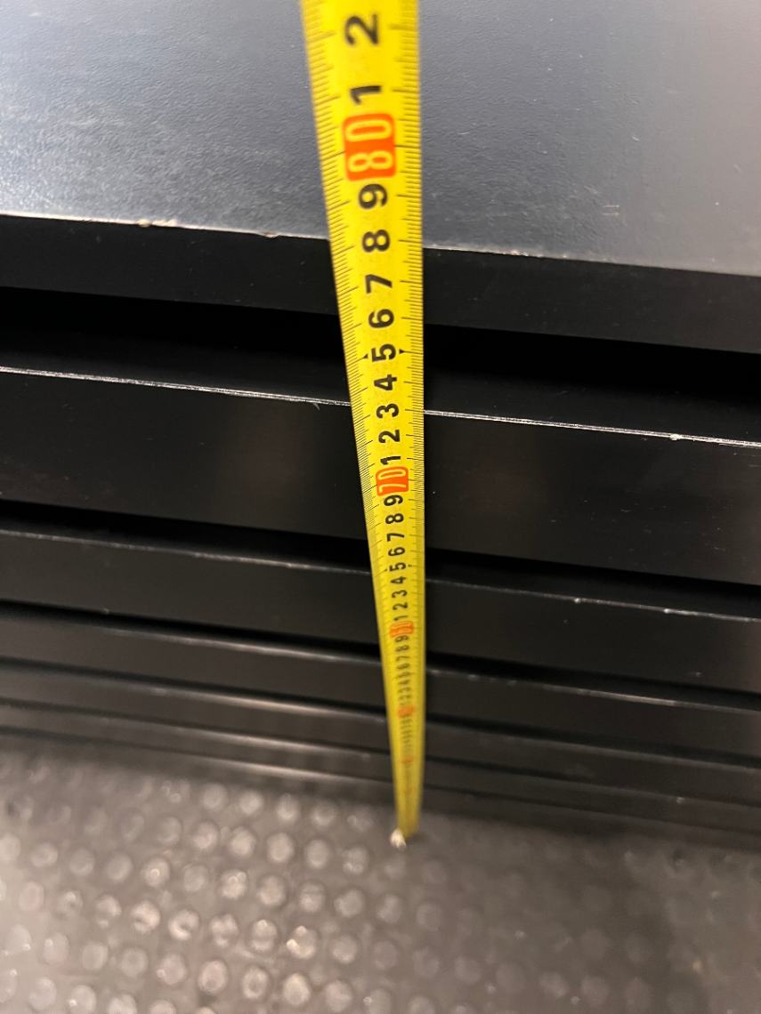 Black 6-Drawer Office Filing Unit — Visible Surface Scuffs and Chipping