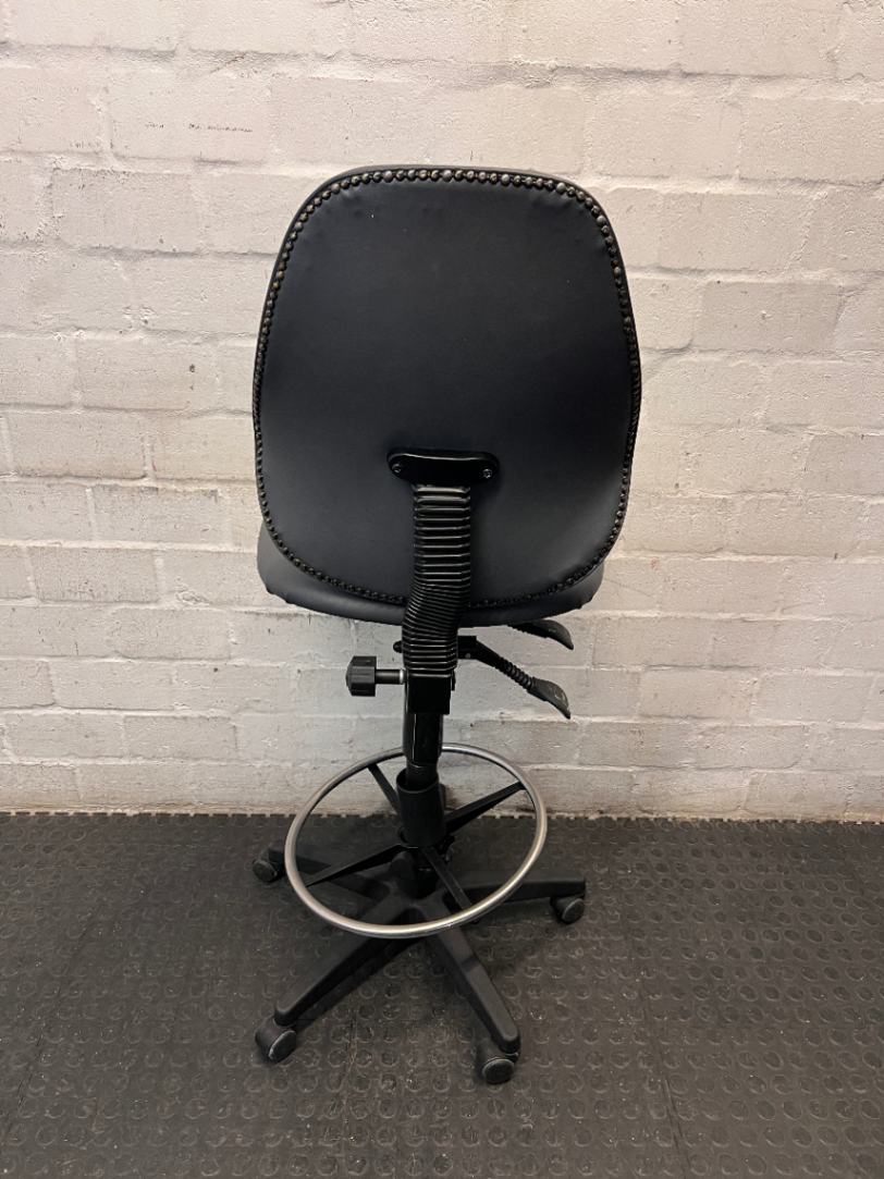Black Draughtsman Office Chair with Footring — Well Used Condition
