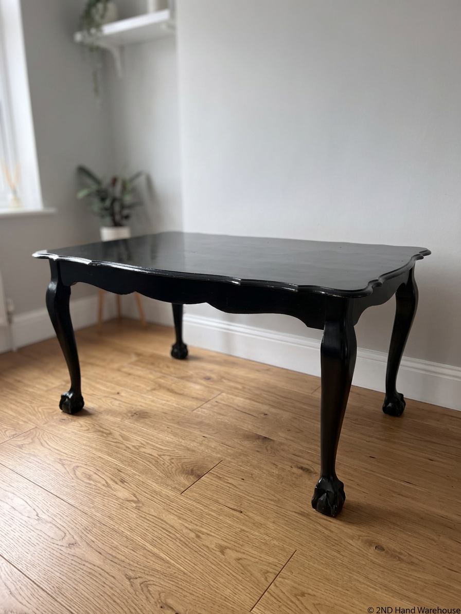 Black Ball and Claw Vintage Dining Table — Fair Condition with Visible Paint Wear