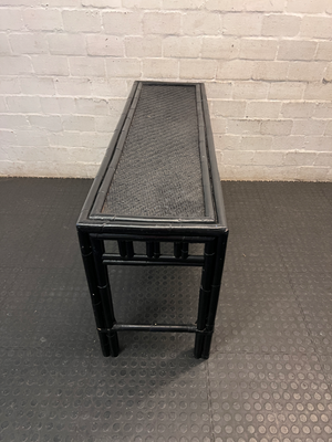 Black Bamboo Style Console Table with Woven Top — Used; Fair Condition - 2ndhandwarehouse.com
