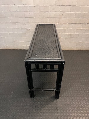 Black Bamboo Style Console Table with Woven Top — Used; Fair Condition - 2ndhandwarehouse.com