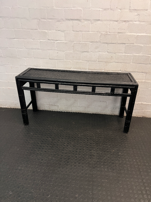 Black Bamboo Style Console Table with Woven Top — Used; Fair Condition - 2ndhandwarehouse.com