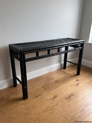 Black Bamboo Style Console Table with Woven Top — Used; Fair Condition - 2ndhandwarehouse.com
