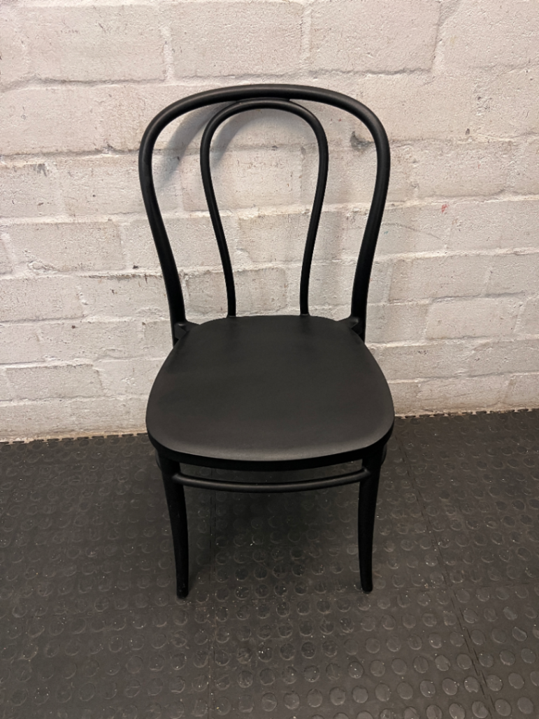 Black Bistro Style Synthetic Outdoor Chair — Clean Condition with Minimal Wear - 2ndhandwarehouse.com