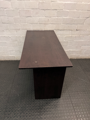Black Compact Office Desk with Two Drawers — Visible Surface Wear