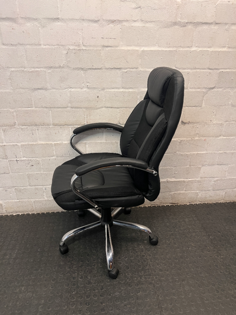 Black Ergonomic High-Back Office Chair with Chrome Base — Good Working Order