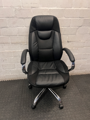 Black Ergonomic High-Back Office Chair with Chrome Base — Good Working Order