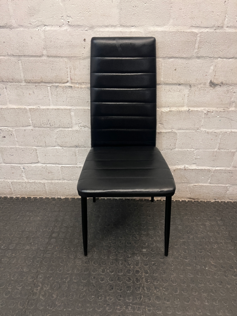 Black Faux-Leather High-Back Dining Chair — Small Tear on Seat Cushion