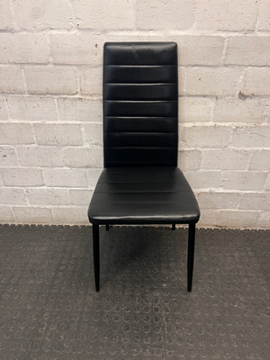 Black Faux-Leather High-Back Dining Chair — Small Tear on Seat Cushion