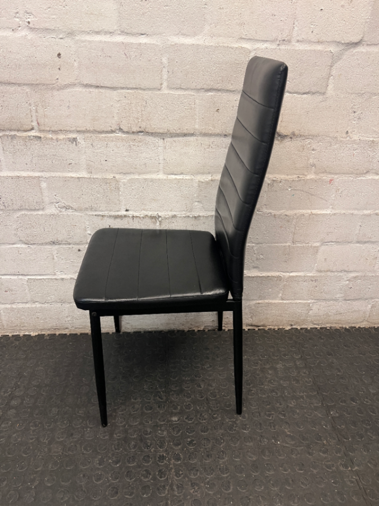 Black Faux-Leather High-Back Dining Chair — Small Tear on Seat Cushion