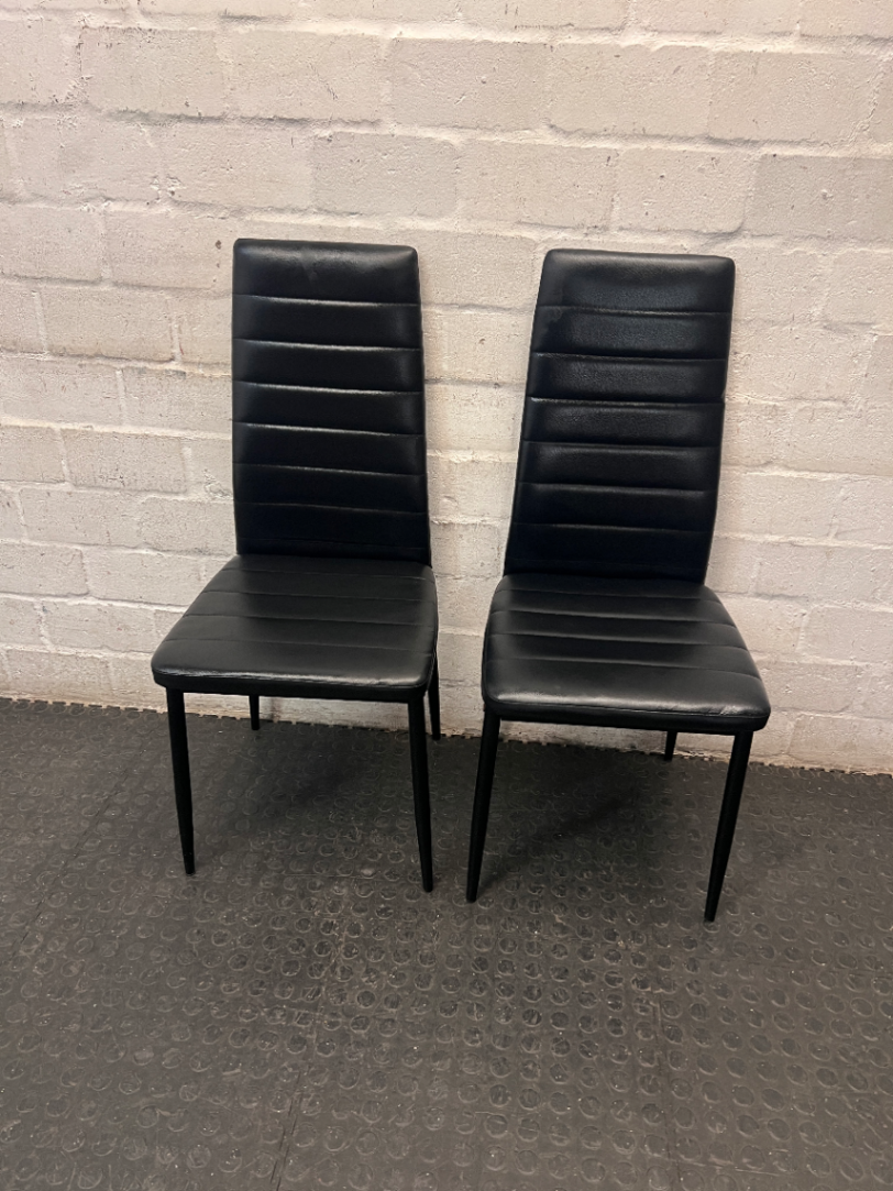 Black Faux-Leather High-Back Dining Chair — Small Tear on Seat Cushion