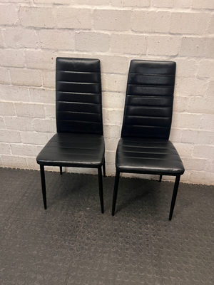 Black Faux-Leather High-Back Dining Chair — Small Tear on Seat Cushion