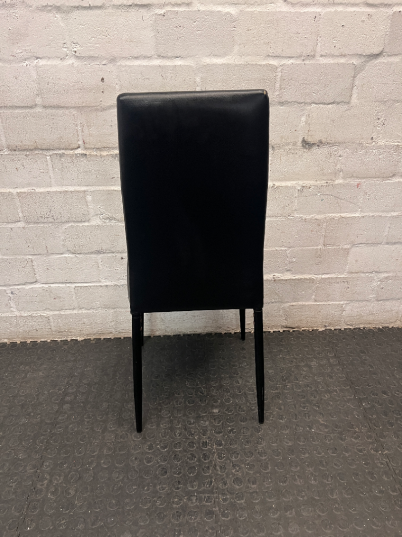 Black Faux-Leather High-Back Dining Chair — Small Tear on Seat Cushion