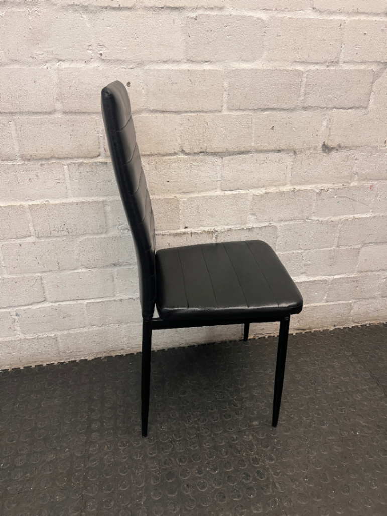 Black Faux-Leather High-Back Dining Chair — Small Tear on Seat Cushion