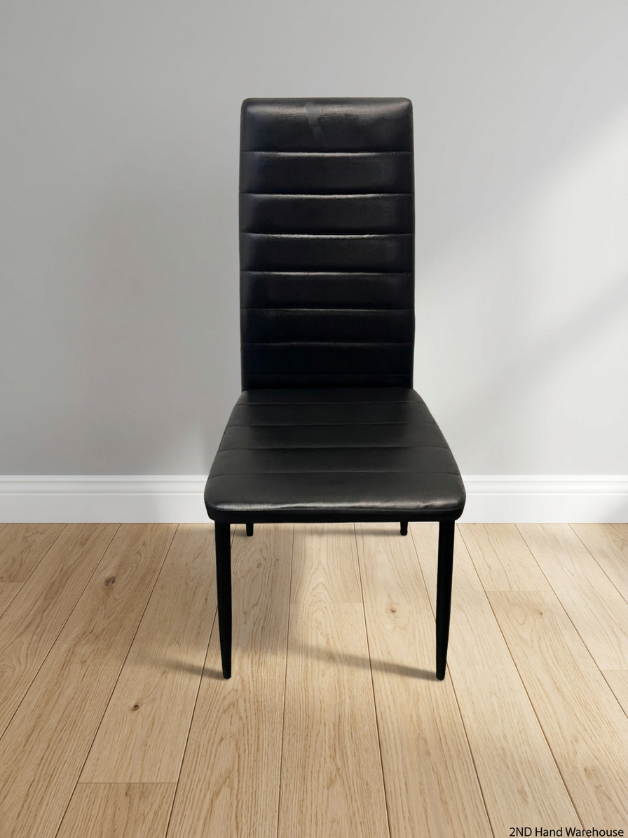 Black Faux-Leather High-Back Dining Chair — Small Tear on Seat Cushion