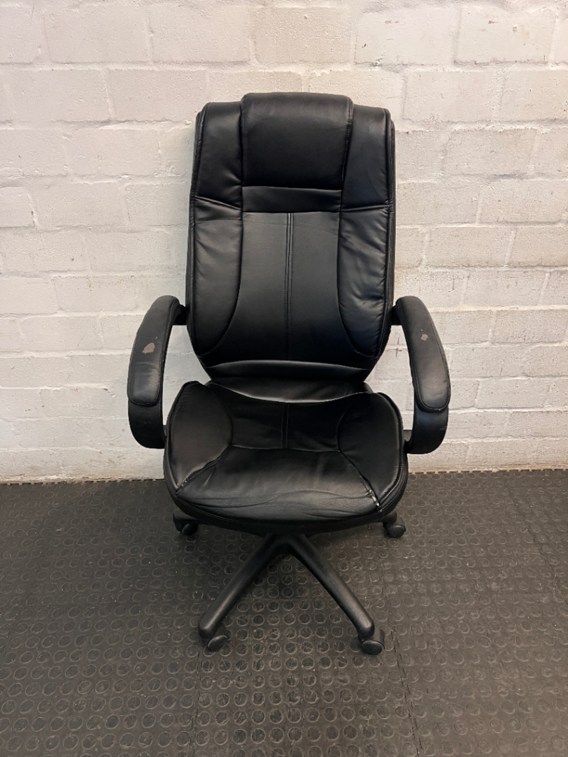 Black High-Back Executive Office Chair — Visible Wear to Upholstery