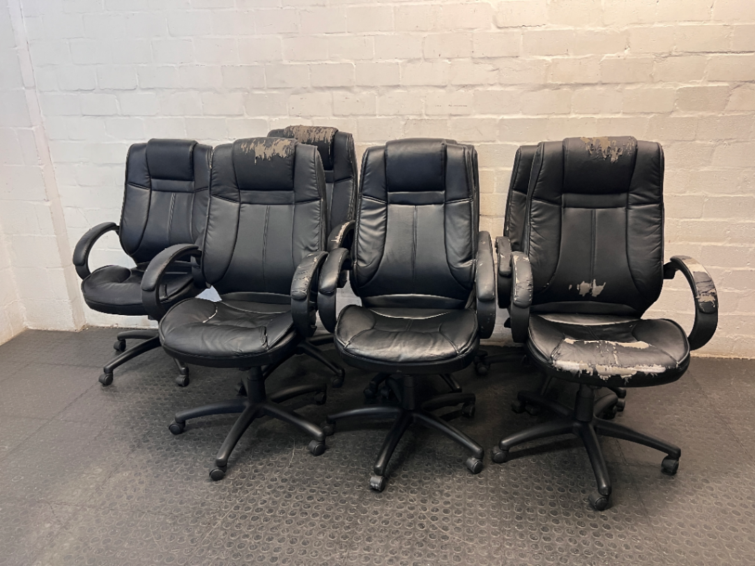 Black High-Back Executive Office Chair — Visible Wear to Upholstery