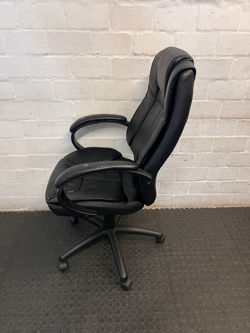 Black High-Back Executive Office Chair — Visible Wear to Upholstery