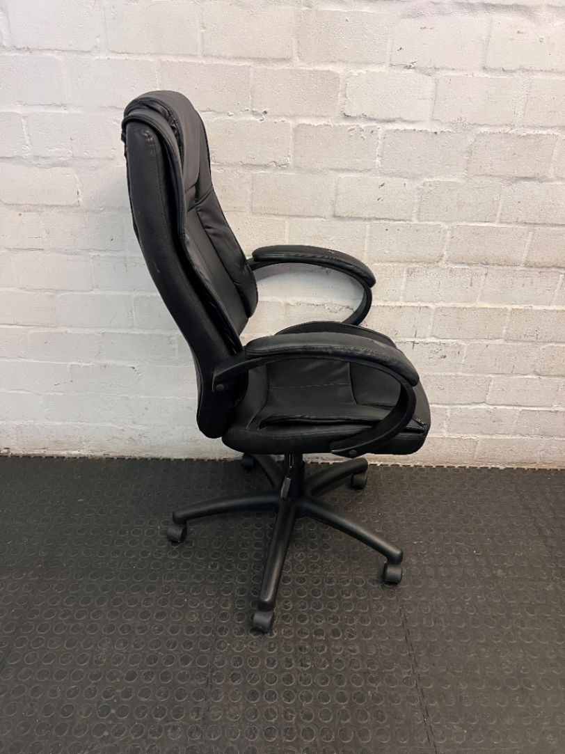 Black High-Back Executive Office Chair — Visible Wear to Upholstery
