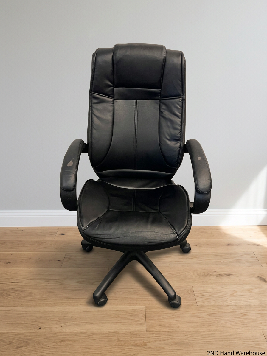 Black High-Back Executive Office Chair — Visible Wear to Upholstery