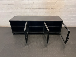 Black Industrial Metal 3-Door TV Unit - Fair Condition - 2ndhandwarehouse.com