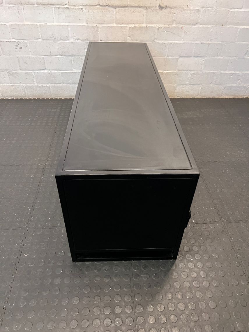 Black Industrial Metal 3-Door TV Unit - Fair Condition - 2ndhandwarehouse.com