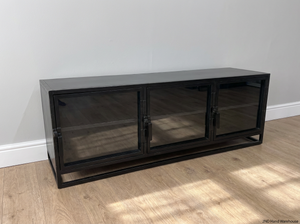 Black Industrial Metal 3-Door TV Unit - Fair Condition - 2ndhandwarehouse.com
