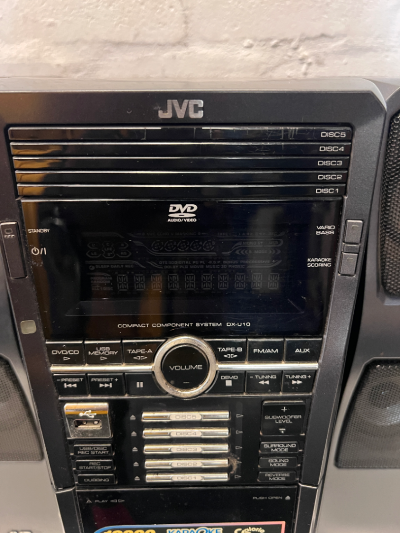 Black JVC Home Audio System with Speakers — Good Working Order in Fair Condition - 2ndhandwarehouse.com
