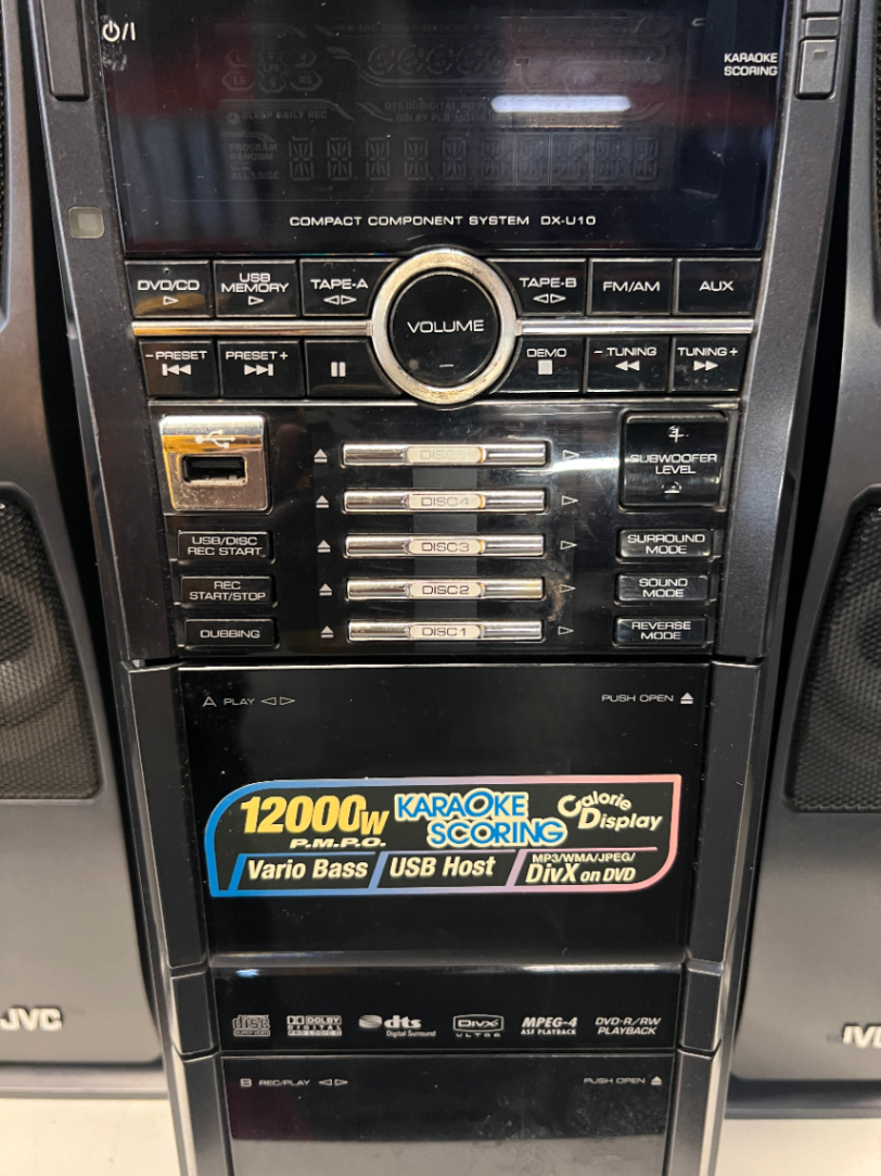 Black JVC Home Audio System with Speakers — Good Working Order in Fair Condition - 2ndhandwarehouse.com