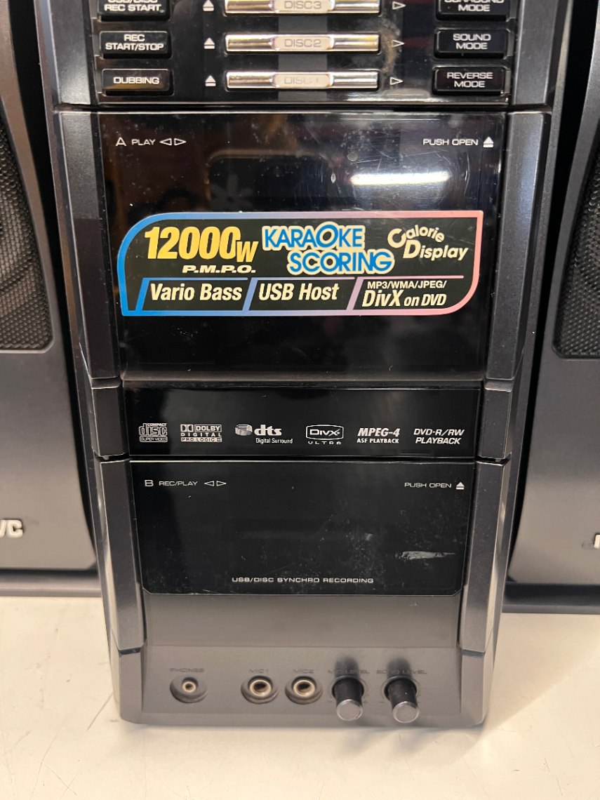 Black JVC Home Audio System with Speakers — Good Working Order in Fair Condition - 2ndhandwarehouse.com