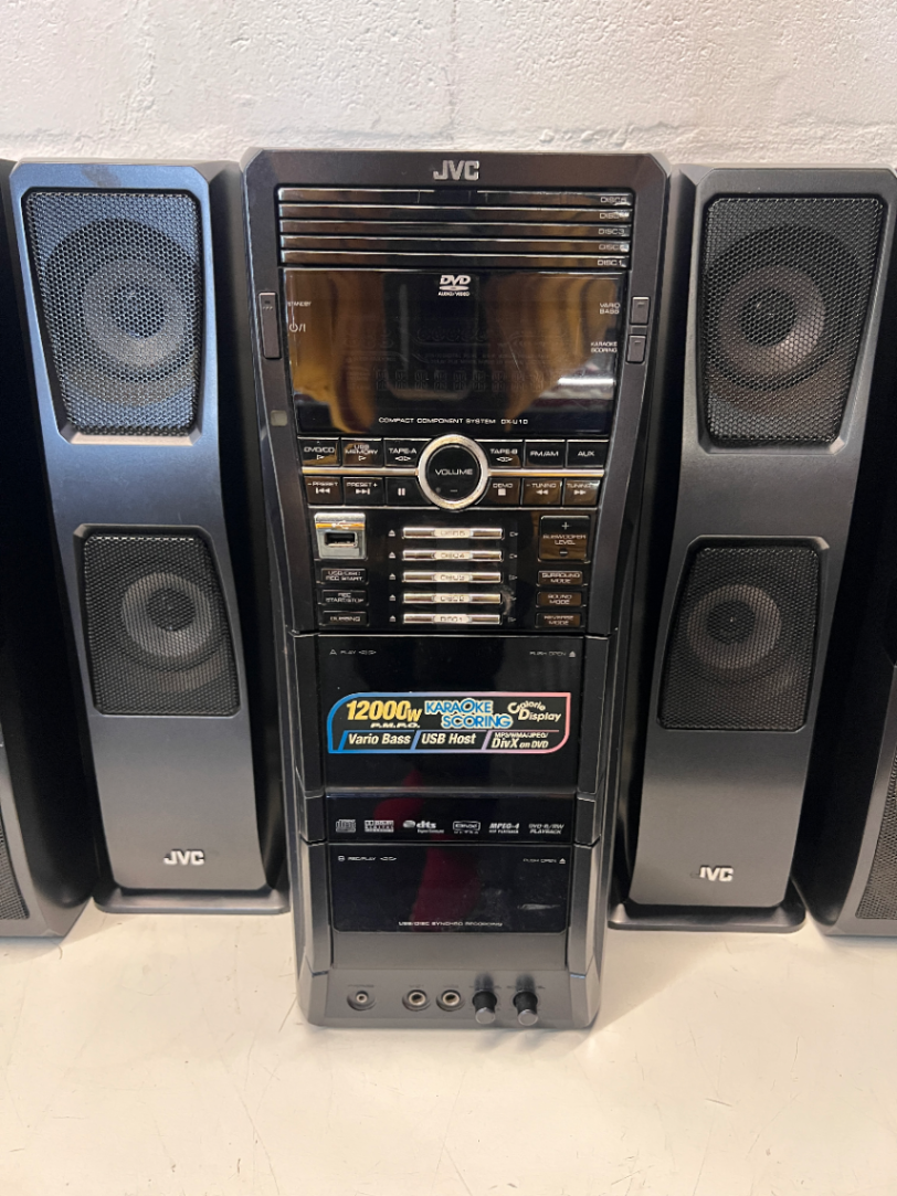 Black JVC Home Audio System with Speakers — Good Working Order in Fair Condition - 2ndhandwarehouse.com