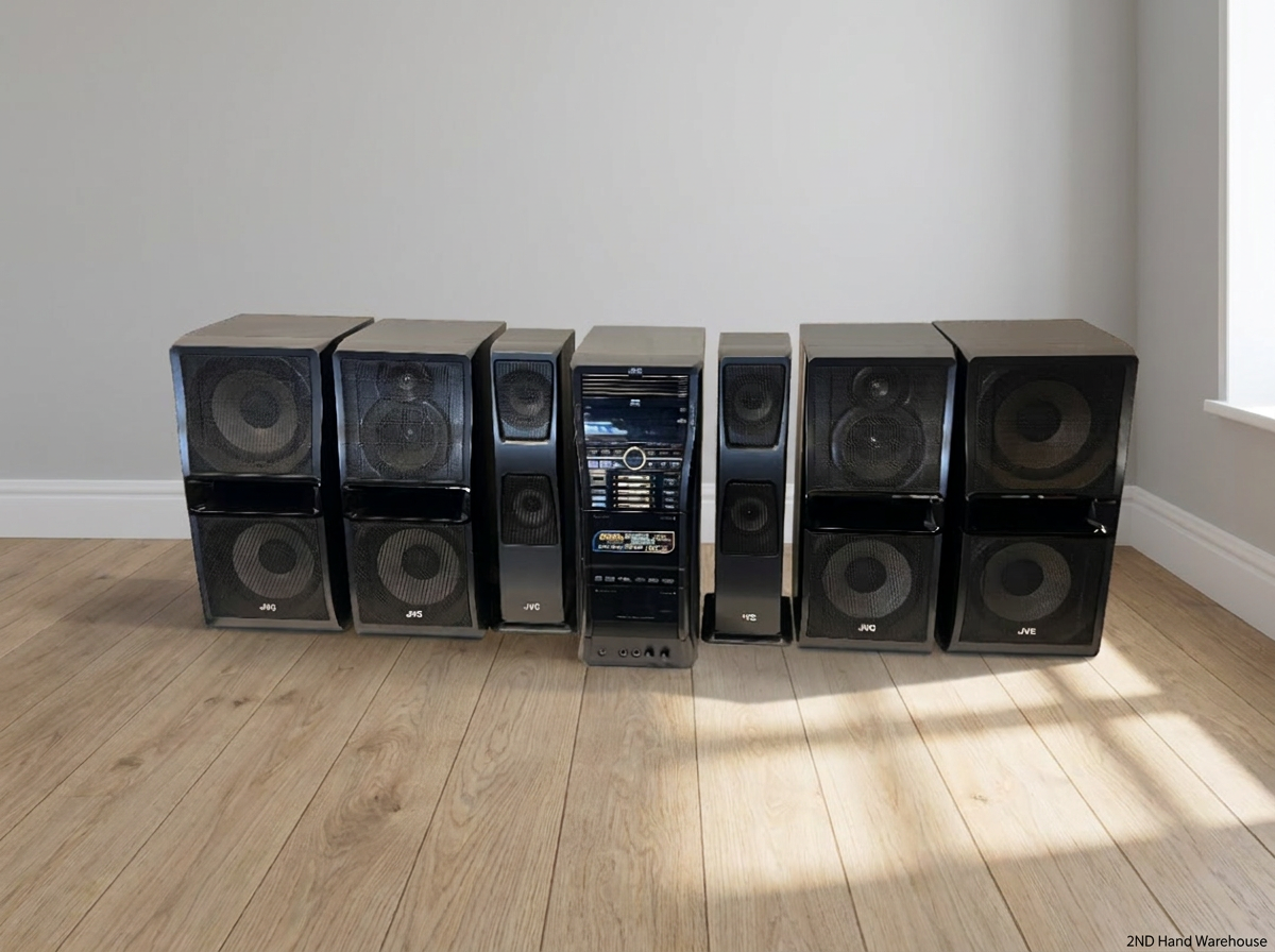 Black JVC Home Audio System with Speakers — Good Working Order in Fair Condition - 2ndhandwarehouse.com