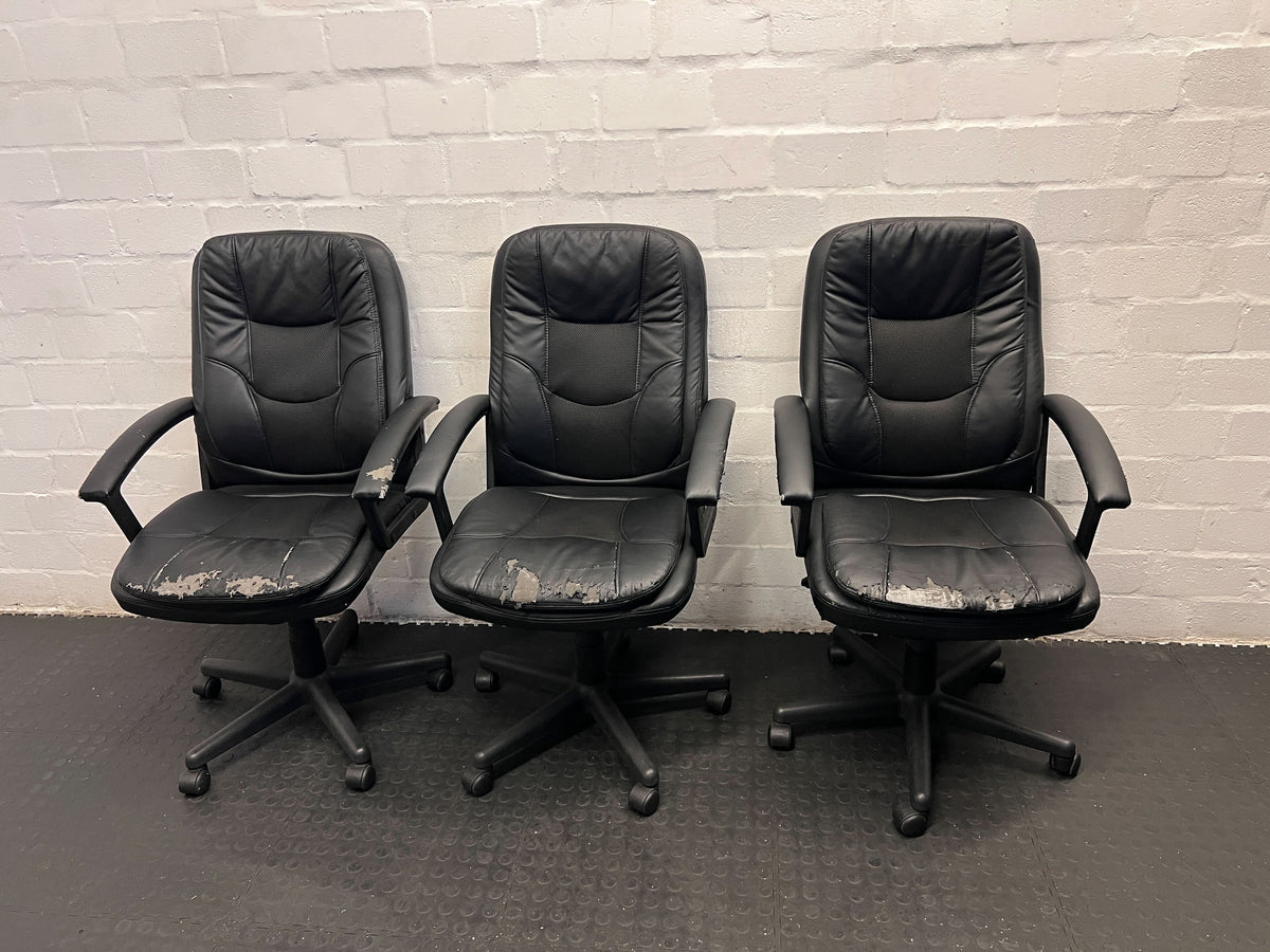 Black Leather Office Chair with Minor Wear and Tear