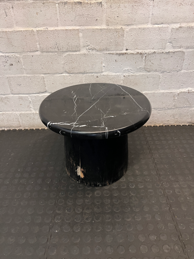 Black Marble Top Side Table - Visible Wear to Base - 2ndhandwarehouse.com