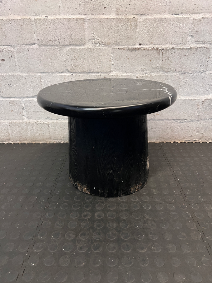 Black Marble Top Side Table - Visible Wear to Base - 2ndhandwarehouse.com