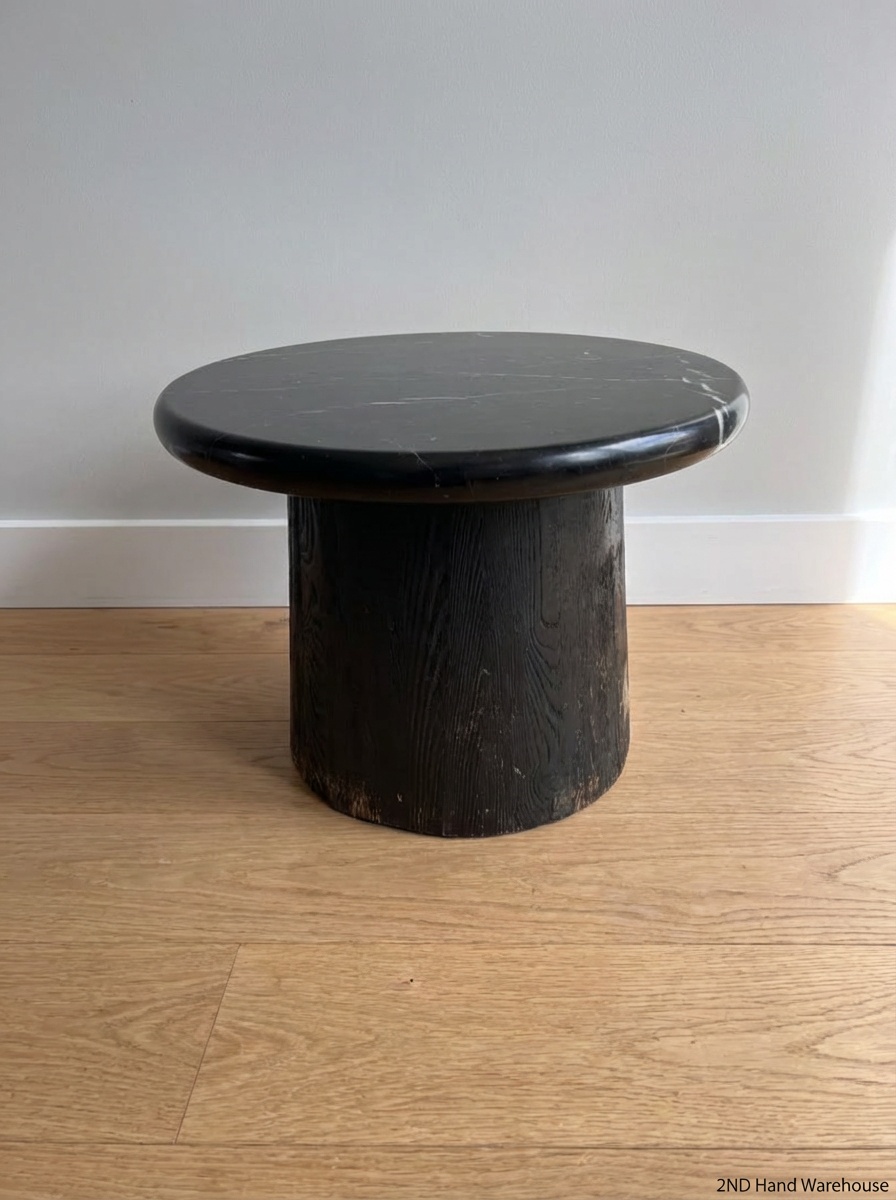 Black Marble Top Side Table - Visible Wear to Base - 2ndhandwarehouse.com