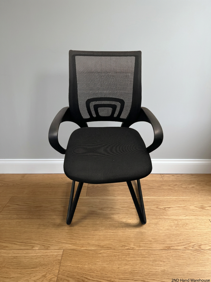 Black Mesh Back Office Chair with Curved Armrests — Good Working Order