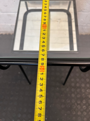 Black Metal Pedestal Table with Glass Top and Mirror Shelf - Fair Condition - 2ndhandwarehouse.com