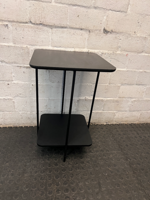 Black Minimalist Tiered Side Table — Fair Used Condition with Surface Wear
