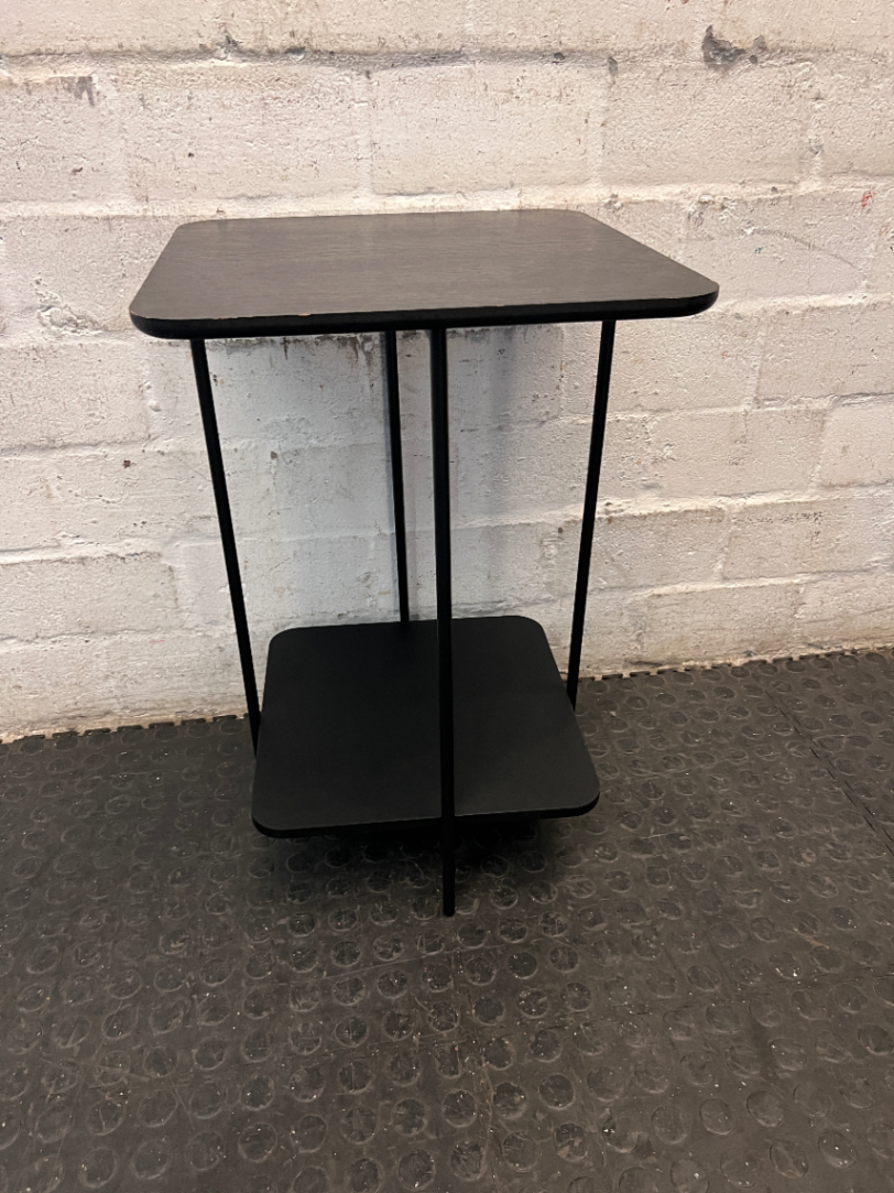 Black Minimalist Tiered Side Table — Fair Used Condition with Surface Wear