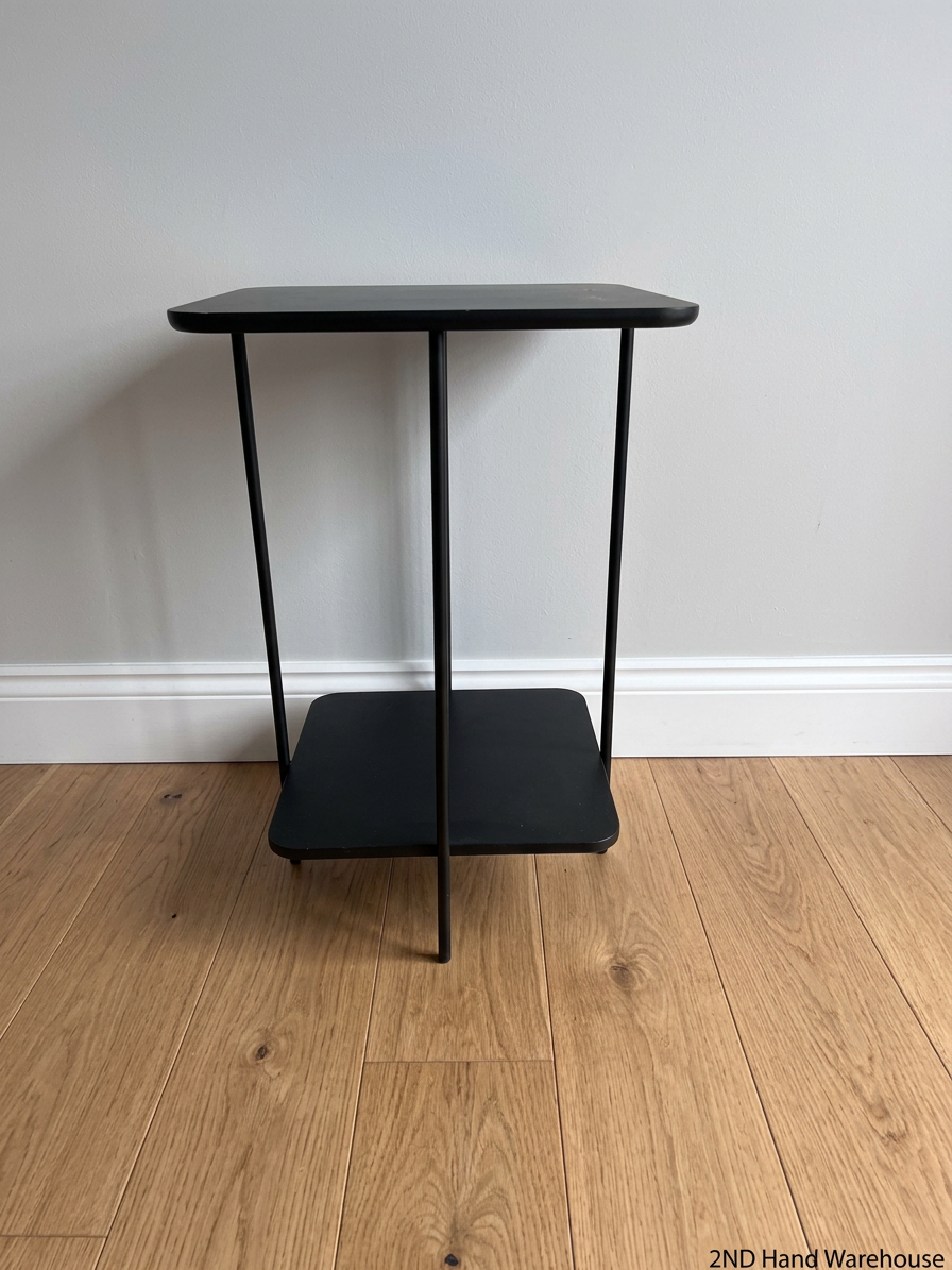 Black Minimalist Tiered Side Table — Fair Used Condition with Surface Wear